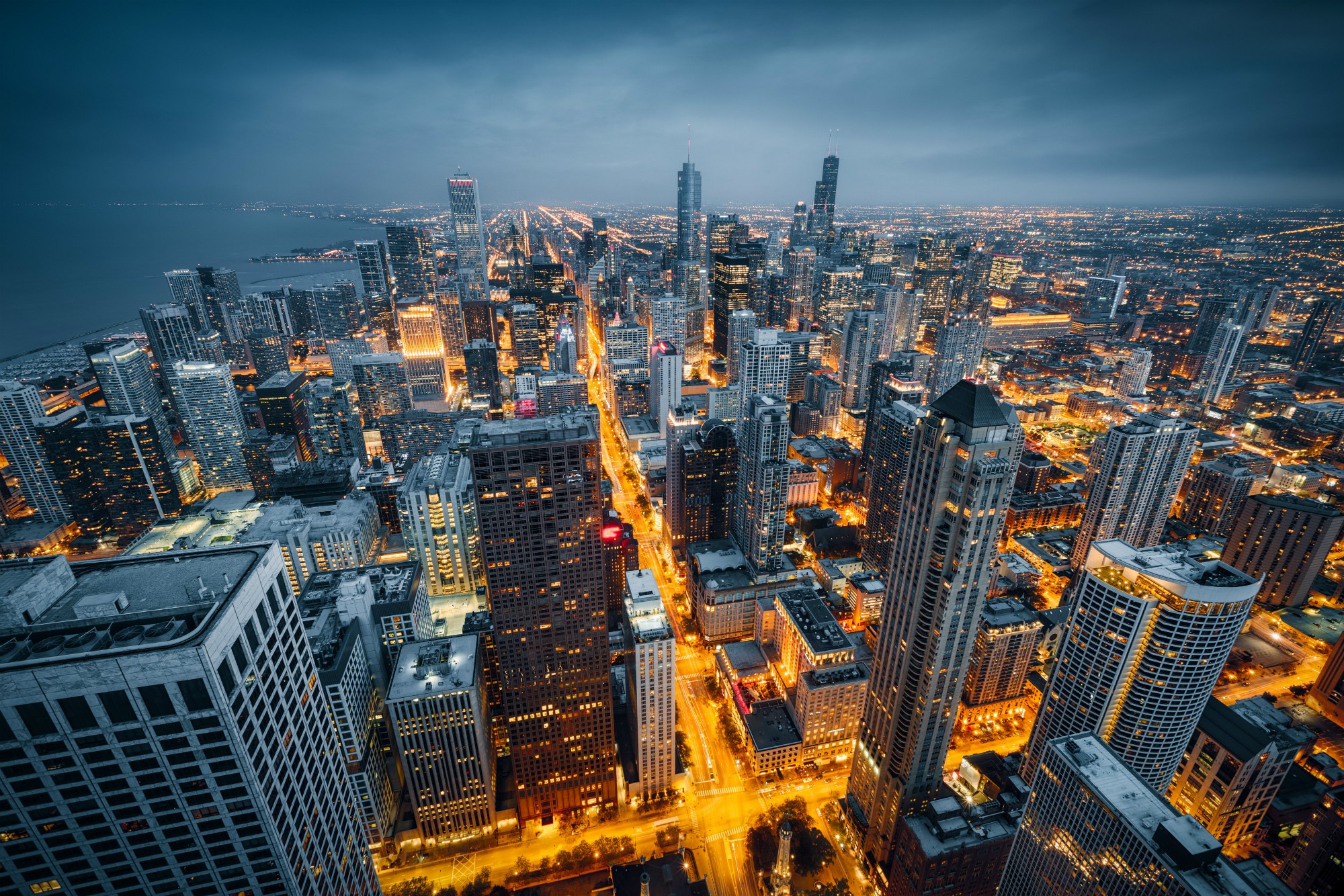Foto: Horizonte de Chicago en la noche, El centro de Chicago Il